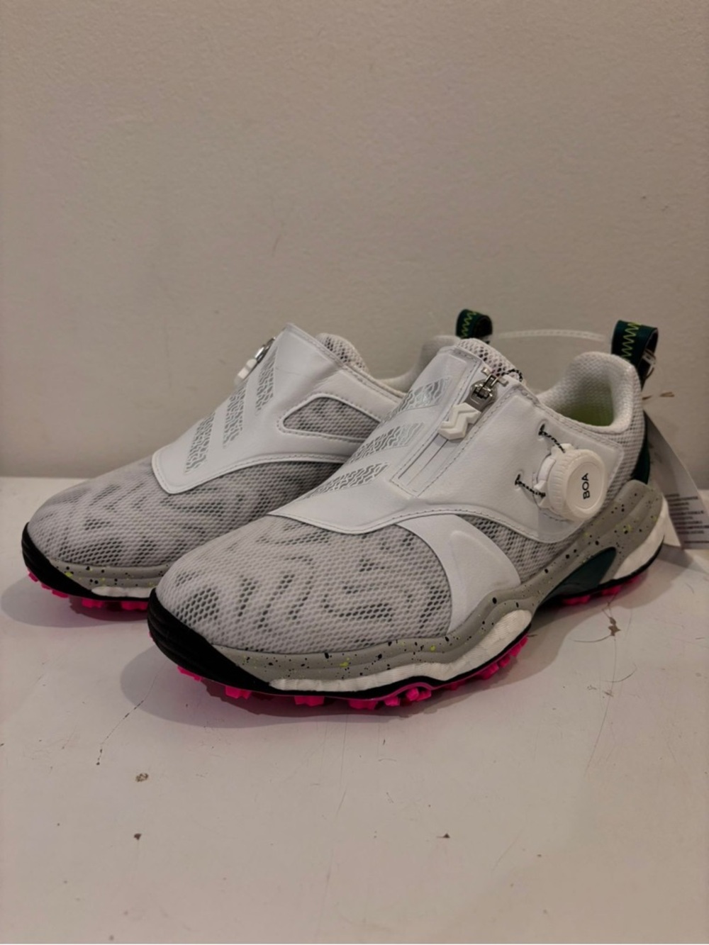 adidas White Sneakers with Neon Green Insole and Black Logo